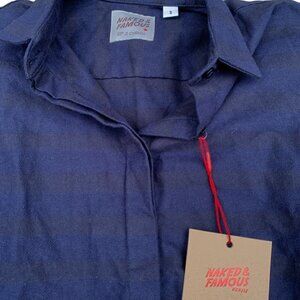 BRAND New Naked & Famous Shirt Blue Stripes Small